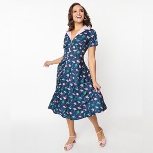 Unique Vintage Retro Umbrella print swing dress 2X/US18